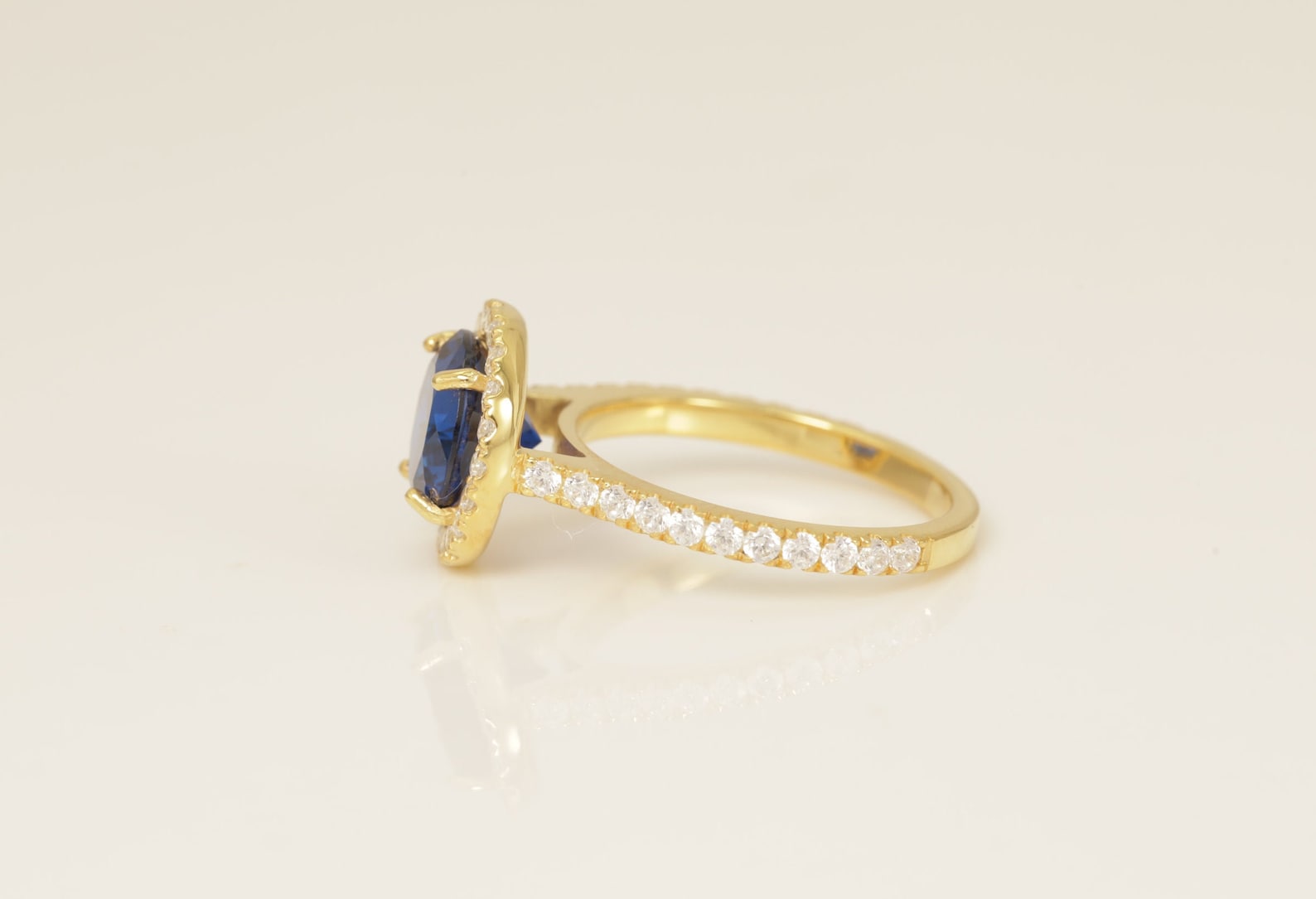 Diamond Halo Blue Sapphire Engagement Ring, September Birthstone Ring, Bridal Promise Ring Gift for Her, Anniversary Ring